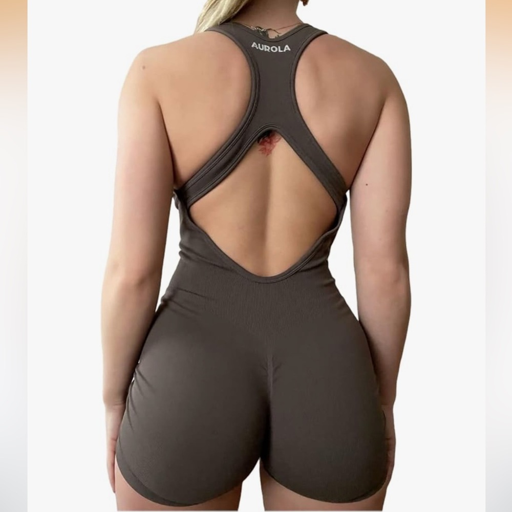 Brown Cross-Back Romper